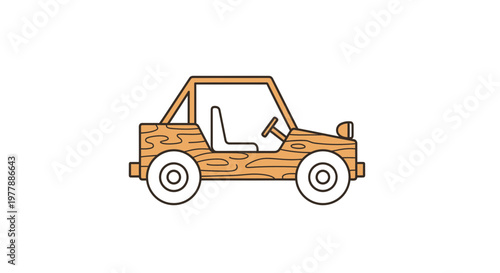 Wooden toy jeep, cartoon style, isolated on white background, simple illustration