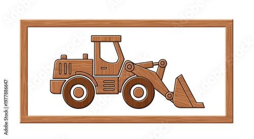 Wooden Toy Front Loader, Construction Vehicle, Craft Art, Isolated on White