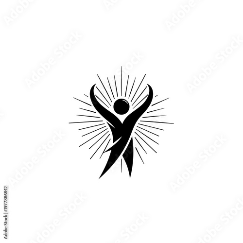 Abstract Human Figure Celebrating Success and Freedom with Radiating Energy