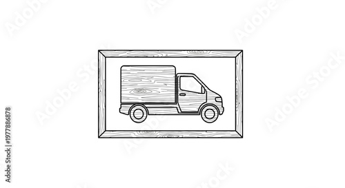 Vintage Delivery Truck Illustration in Wood Frame