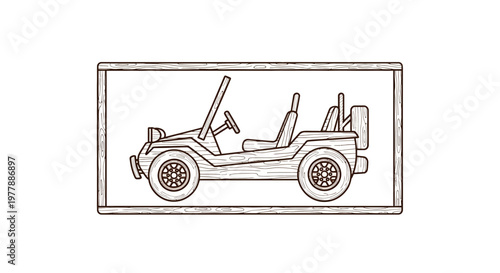Vintage Doodle Style Off-Road Buggy Car in a Frame