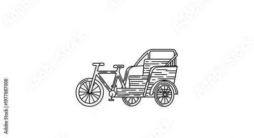 Vintage Rickshaw Illustration: Traditional Transport Icon, Line Art Design