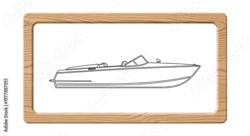 Vintage Speedboat Blueprint Drawing - Classic Motorboat Line Art