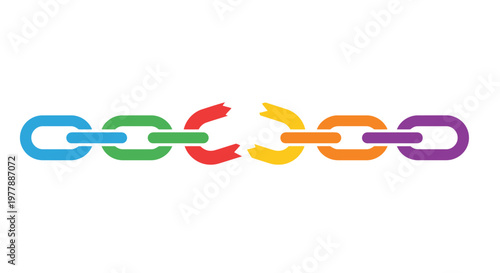 A colorful chain with two broken links symbolizing disconnection or fragility