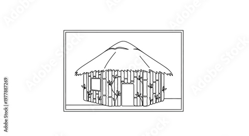 Traditional Hut with Thatched Roof and Wooden Walls, African Village Dwelling