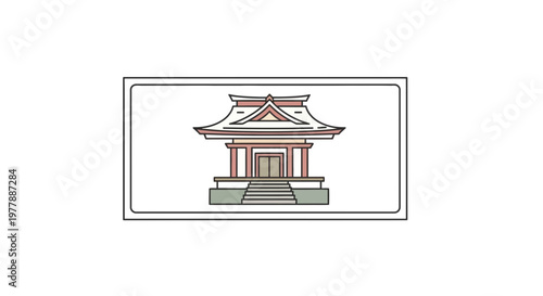 Traditional Japanese Shrine Building Facade with Steps and Roof Detail