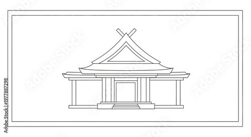 Traditional Japanese Shrine Building Outline Drawing