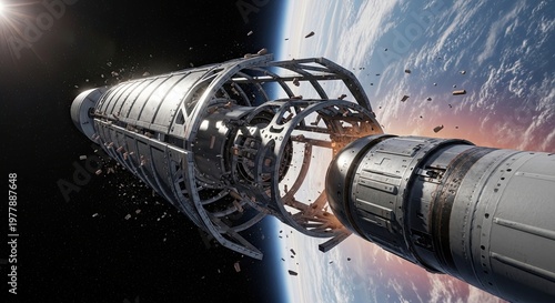 Space Station Orbiting Earth in Space.