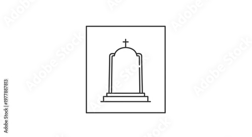 Simple Line Art Icon of a Tombstone with a Cross