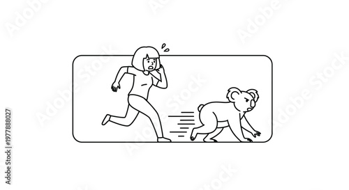 Scared Woman Running From Aggressive Koala Bear