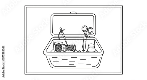 Sewing Basket Contents: Thread, Needle, Scissors, and Thimble - Crafting Essentials