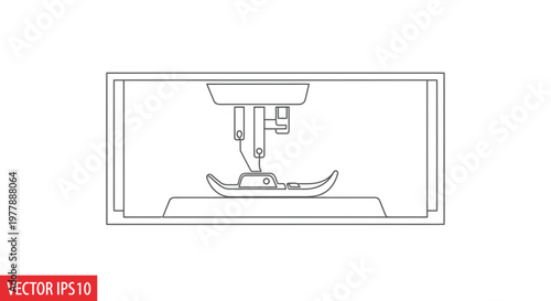 Sewing Machine Presser Foot and Needle Close-up Line Art Vector Illustration