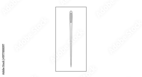 Sewing Needle with Eye and Sharp Point, Isolated on White Background, Minimalist Line Art