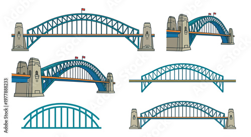 Illustration of the sydney harbour bridge with a simplified cartoon style