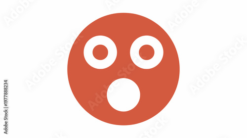 A simple, graphic representation of a surprised or shocked face emoji with red background and white features.