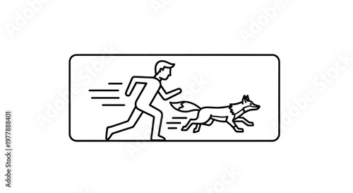 Man Running Chased by Fox Icon Graphic