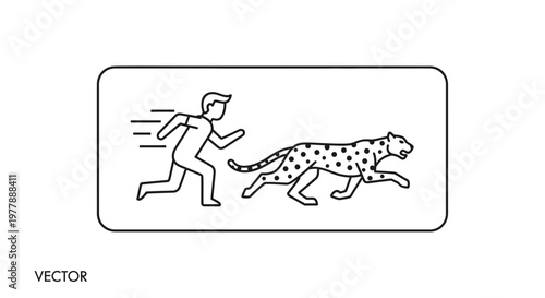 Man Running Fast Chased by Cheetah in Dynamic Outline Illustration