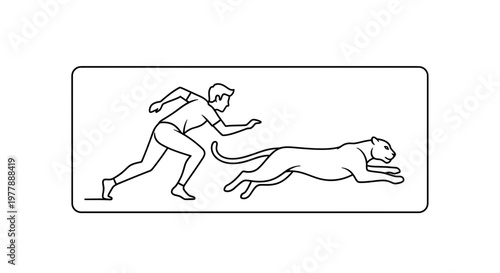Man Running Chased by Panther - Dynamic Action, Danger, Speed