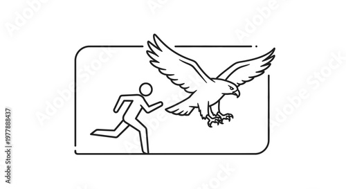 Man Running from Aggressive Eagle Bird of Prey Attack, Danger, Fear, Escape Concept