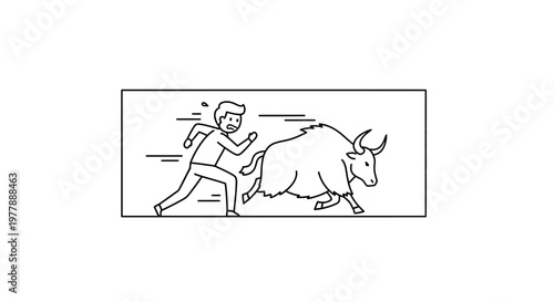 Man Running From Charging Bull, Danger, Fear, Aggression, Wild Animal Attack