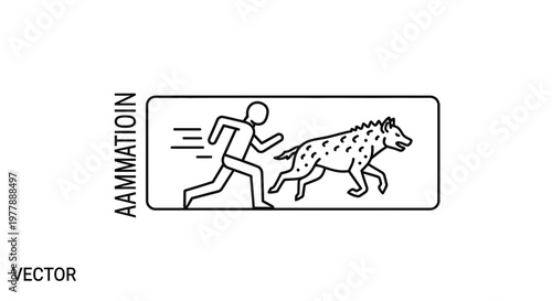 Man Running From Hyena, Danger, Threat, Fear, Wild Animal Attack, Vector Illustration