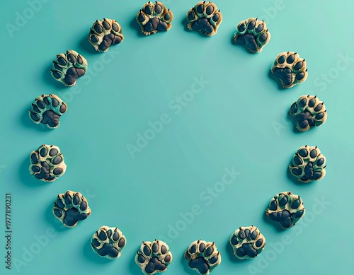 Circular paw prints frame on dark teal background