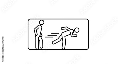 Man kicking another man out of frame, concept of exclusion, rejection, or firing