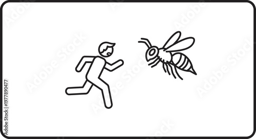 Man running away from a bee, danger, fear, insect attack, panic, escape concept