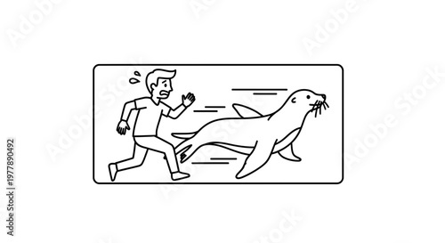 Man running away from a seal