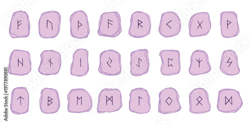 Set of hand drawn viking runes Rune stones with ancient norse alphabet characters engraved on them Scandinavian futhark germanic celtic Single element for design, print, web, decor