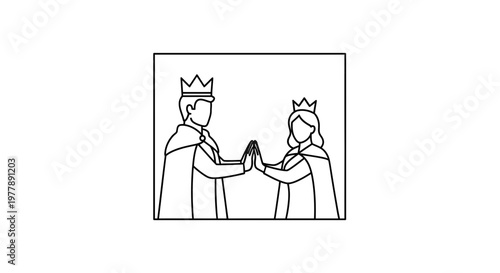 King and Queen Holding Hands in Royal Attire, Symbolizing Partnership and Royalty