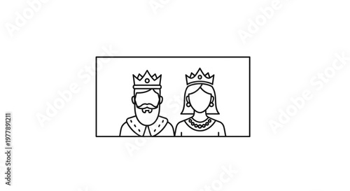 King and Queen Icon: Royal Couple Silhouette with Crowns and Regal Attire