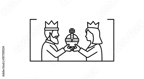 King and Queen Holding Royal Orb, Symbol of Power and Monarchy