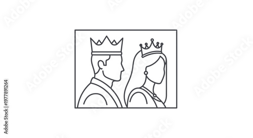 King and Queen Silhouette Icon: Royal Couple, Monarchy, Love, Leadership, Elegant Crown
