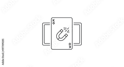 King playing card with horseshoe magnet attracting sparks, concept of luck and attraction