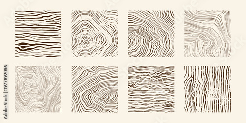 Wood tree pattern texture icon, trunk with annual square line of age pictogram, set vector design