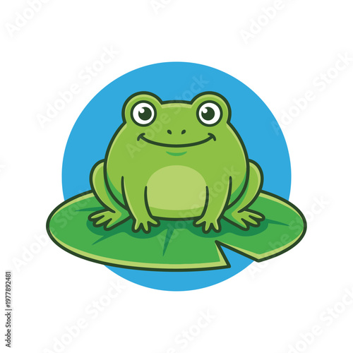 Cute Green Frog Sitting on Leaf