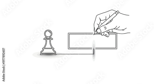 Hand Writing on Blank Rectangle with Chess Pawn