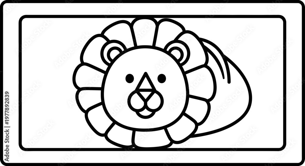 Fototapeta premium Cute Lion Face Outline, Simple Cartoon Style, Coloring Page for Kids
