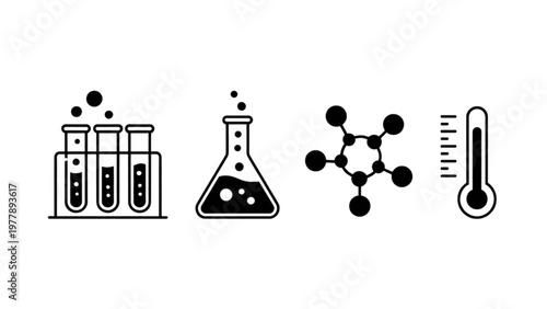 Scientific icons representing laboratory equipment and molecular structure Vector