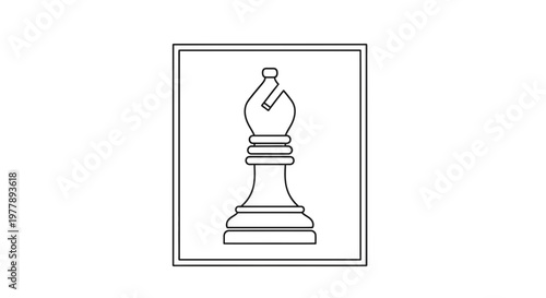 Black and White Chess Bishop Icon, Simple Line Art, Isolated on White Background
