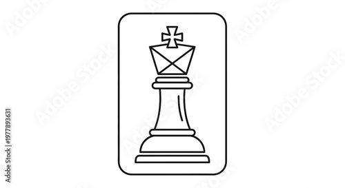 Black and White Chess King Icon, Strategy Game Piece Silhouette, Vector Graphic