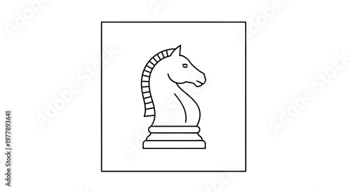 Black and White Chess Knight Icon - Vector Graphic