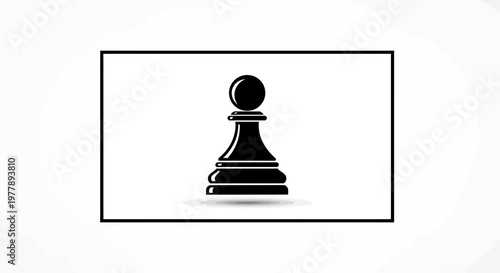 Black Pawn Chess Piece Icon on White Background, Strategy Game Element