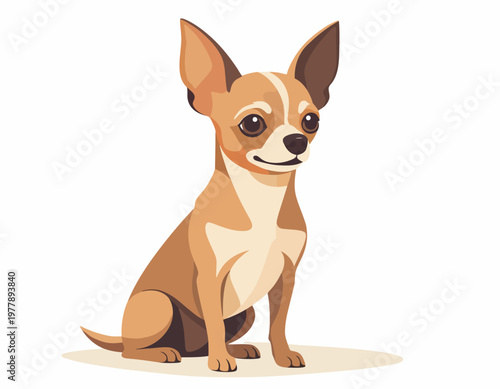 A detailed vector illustration of an adorable Chihuahua dog sitting and looking forward with cute face