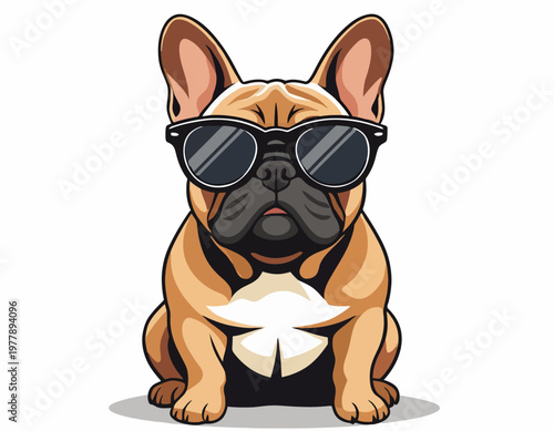 A detailed vector illustration of a cute French Bulldog wearing Sunglasses Sitting Pose 
