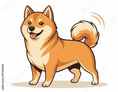 Charming Shiba Inu Dog Standing Proudly with a Wagging Tail, a Friendly and Adorable Canine Companion