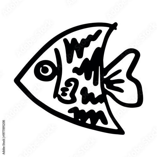 Hand drawn happy funny cute fish Adorable friendly kawaii tropical fish Underwater world sea life ocean Fishing seafood For design, kids print, kids books, nursery decor, coloring pages, logo