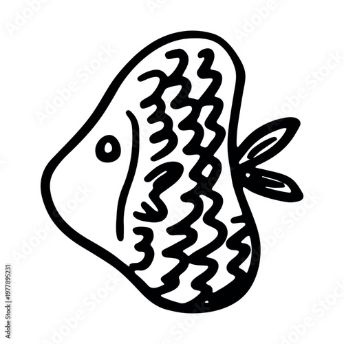 Hand drawn happy funny cute fish Adorable friendly kawaii tropical fish Underwater world sea life ocean Fishing seafood For design, kids print, kids books, nursery decor, coloring pages, logo