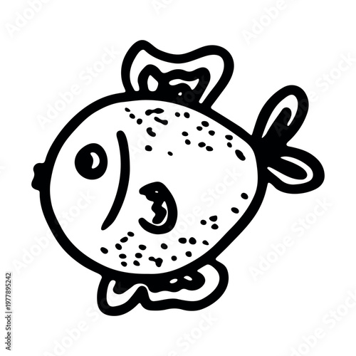 Hand drawn happy funny cute fish Adorable friendly kawaii tropical fish Underwater world sea life ocean Fishing seafood For design, kids print, kids books, nursery decor, coloring pages, logo